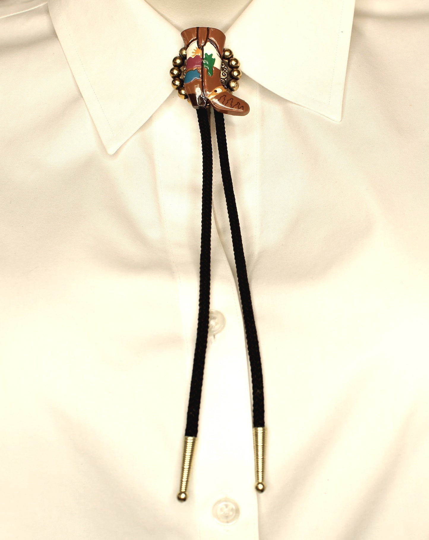 42mm x 41mm Southwestern Cowboy Boot Bolo Tie, made in USA, each
