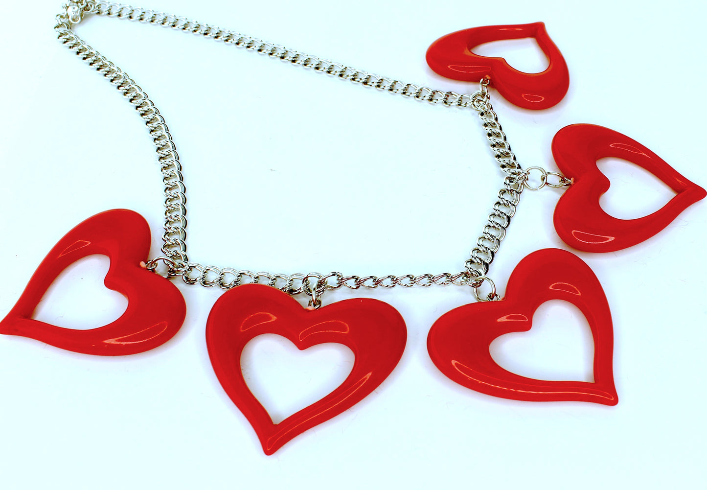 50mm x 52mm Red Open-Heart Statement Necklace, 20" chain, made in USA, each