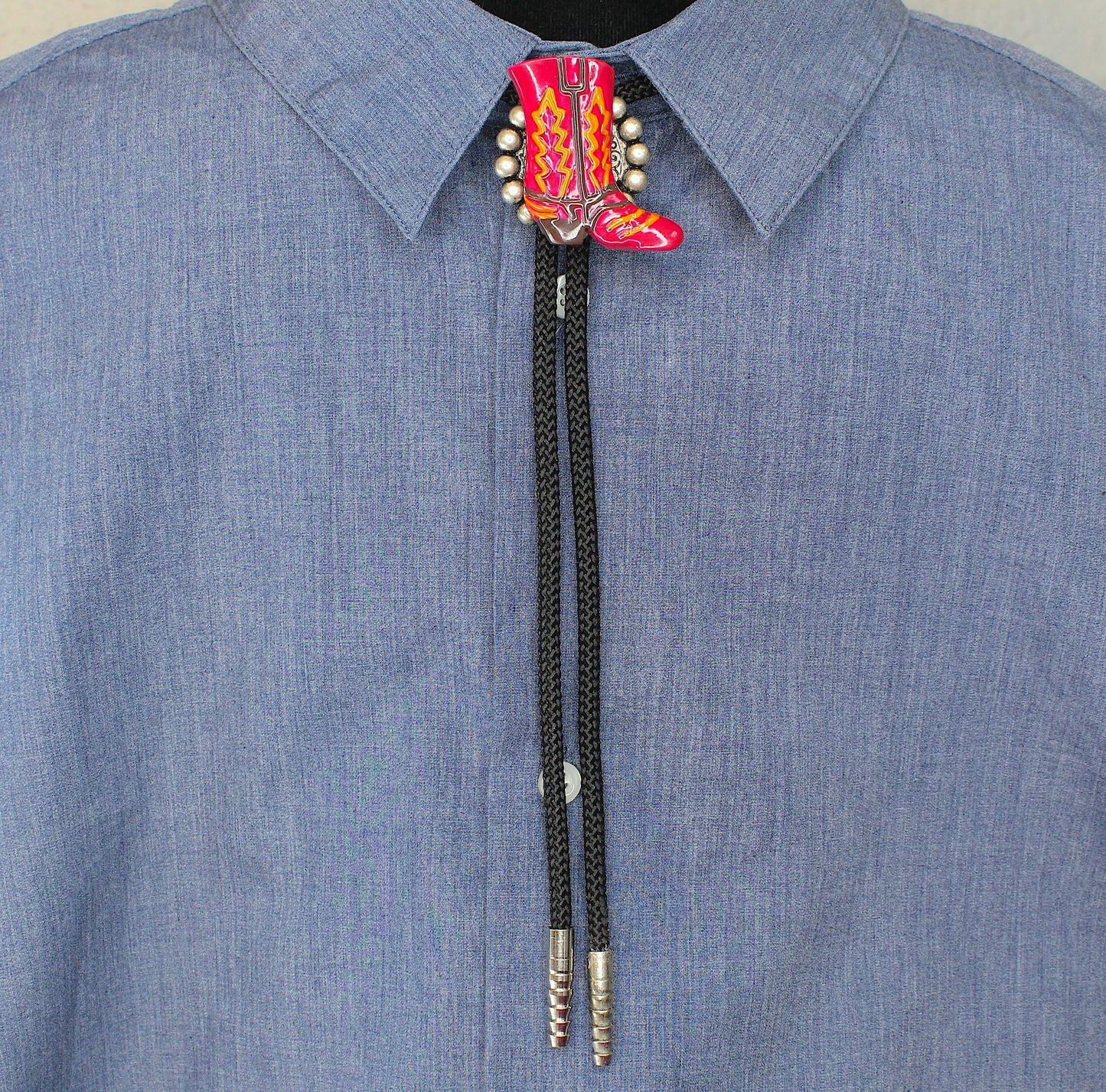38mm x 43mm Pink Prairie Boot Bolo Tie, made in USA, each