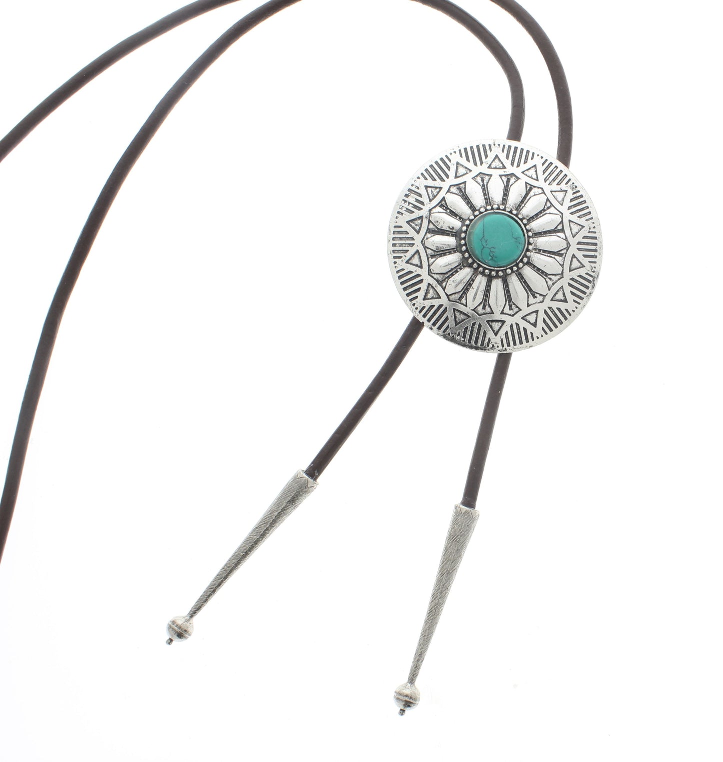 Silver Native American Turquoise Bolo Tie, Black or Brown Cord, each