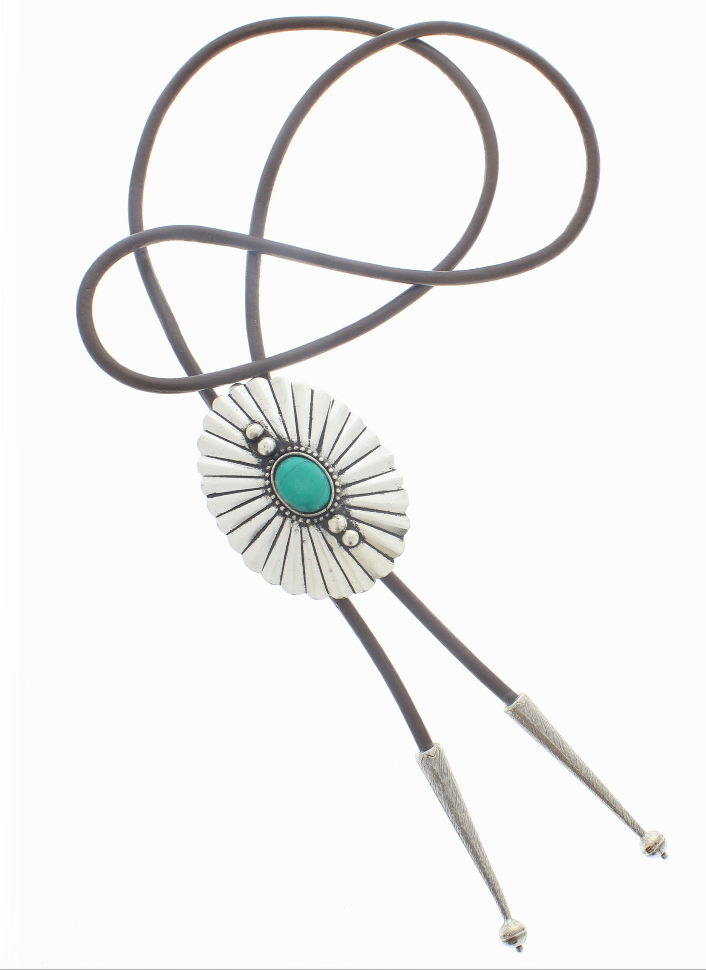 Native American Concho Turquoise Bolo Tie, Black, Brown Cord, each