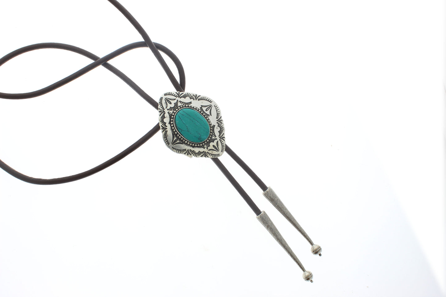 Native American Turquoise Bolo Tie, Black, Brown Cord, each