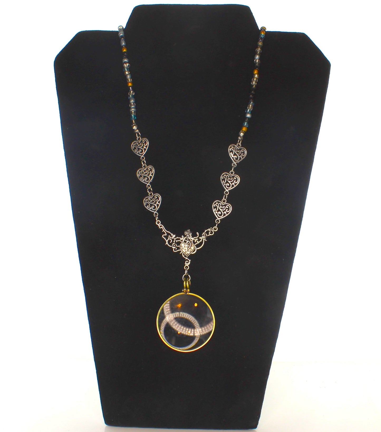 Filigree Heart Monocle, 36' chain, made in USA, each