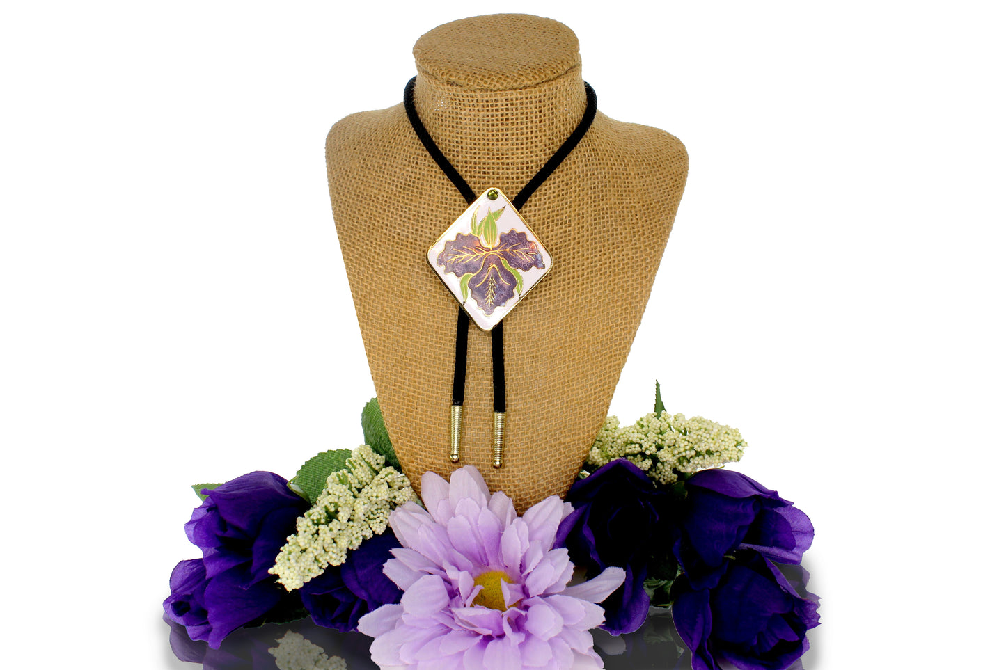 64mm x 56mm Enamel Purple Iris Bolo Tie, made in USA, each