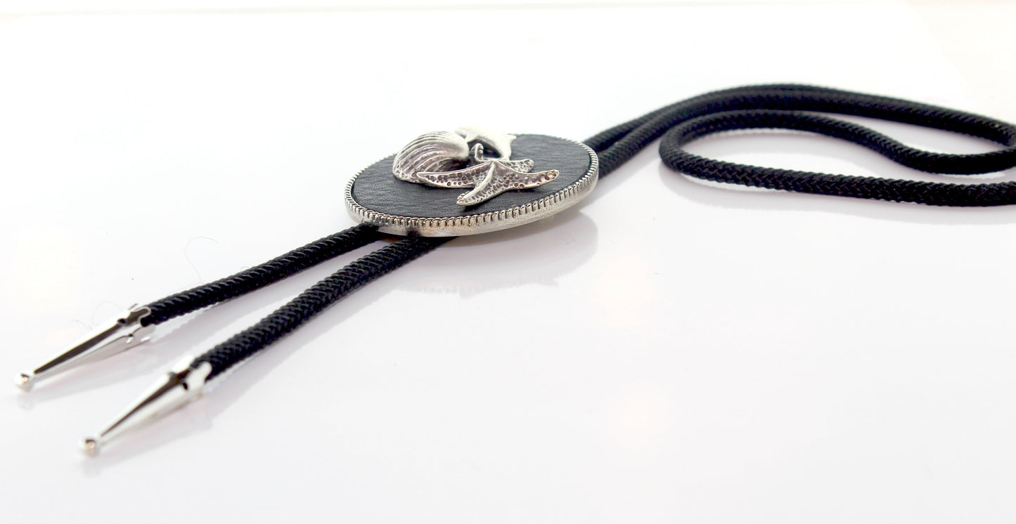 63mm x 51mm Silver Sea Bolo Tie, 36" cord, made in USA, each