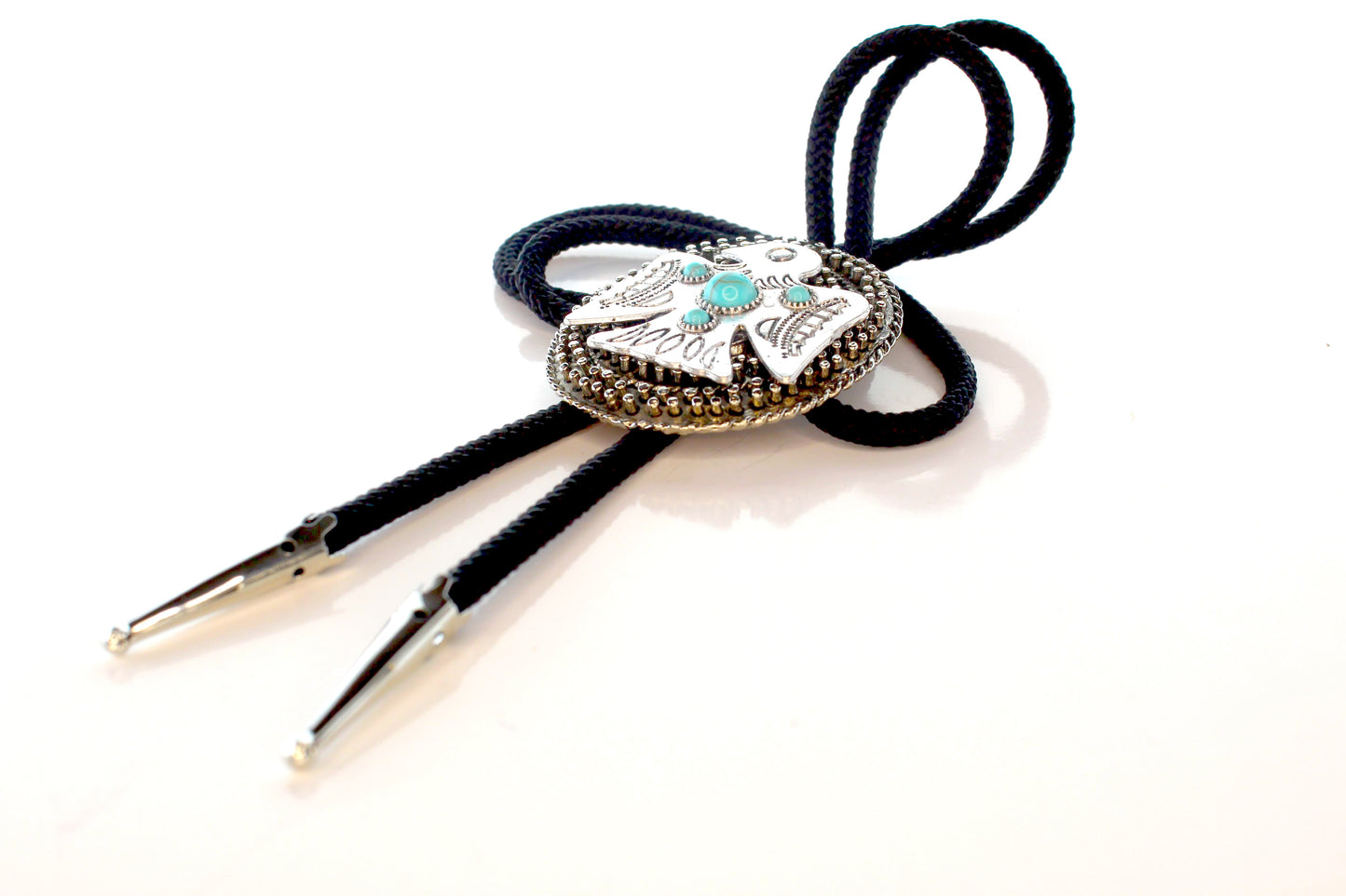 58mm x 50mm Turquoise Thunderbird Bolo Tie, 36" cord, made in USA, each