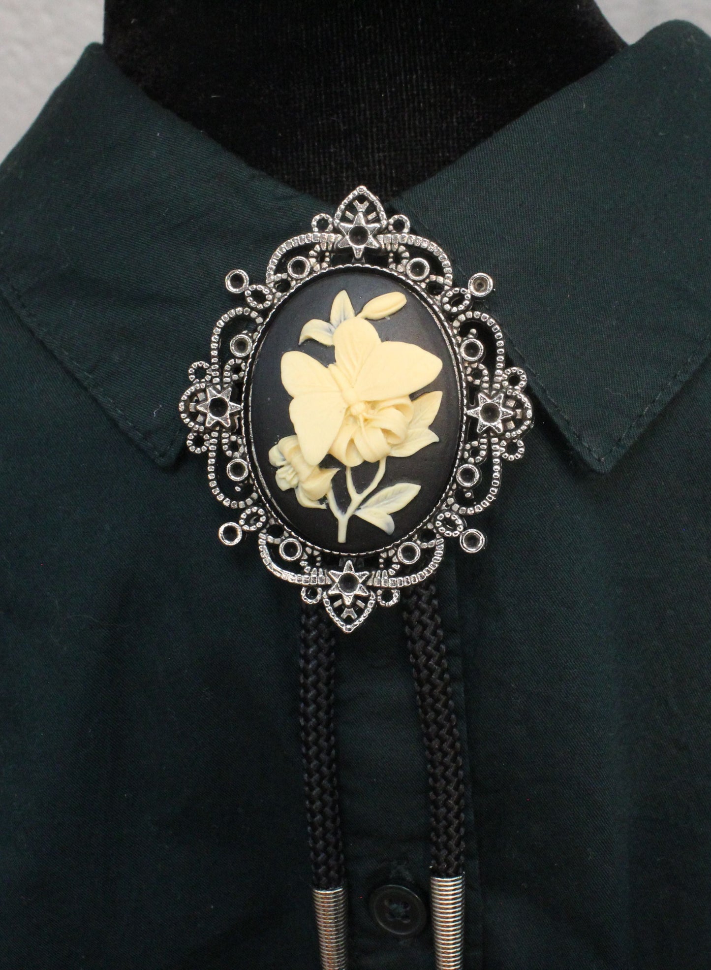65mm x 51mm Victorian Bloom Bolo Tie, 36" cord, made in USA, each