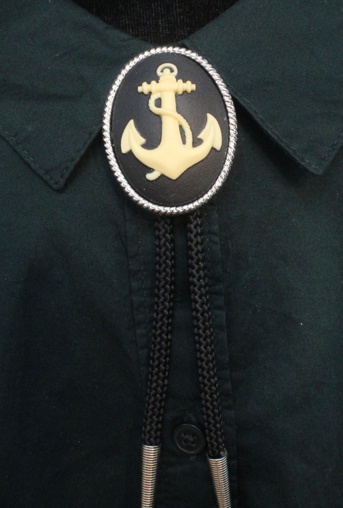 44mm x 35mm Seafarer's Anchor Bolo Tie, 36" cord, made in USA, each