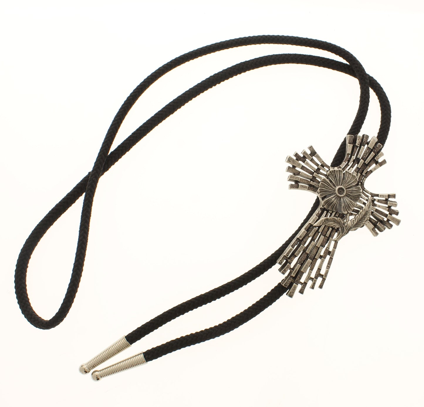 Radiant Crest Bolo Tie – Ornamental Starburst in Sculpted Silver, Made in USA, 64.3mm x 88.1mm