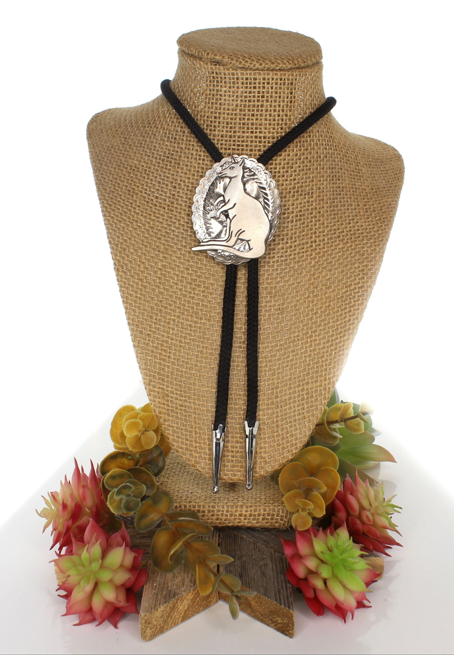 Outback Spirit Bolo Tie – Kangaroo Emblem in Silver, Made in USA, 43.9mm x 55.8mm