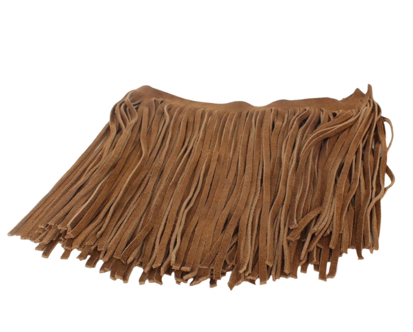Fringe suede in dark tan, 10 inch length with 1/2 bias at the top, sold by foot