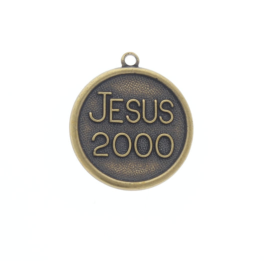18mm Jesus-2000 Medallion, Antique Gold, Classic Silver, ring, pack of 6