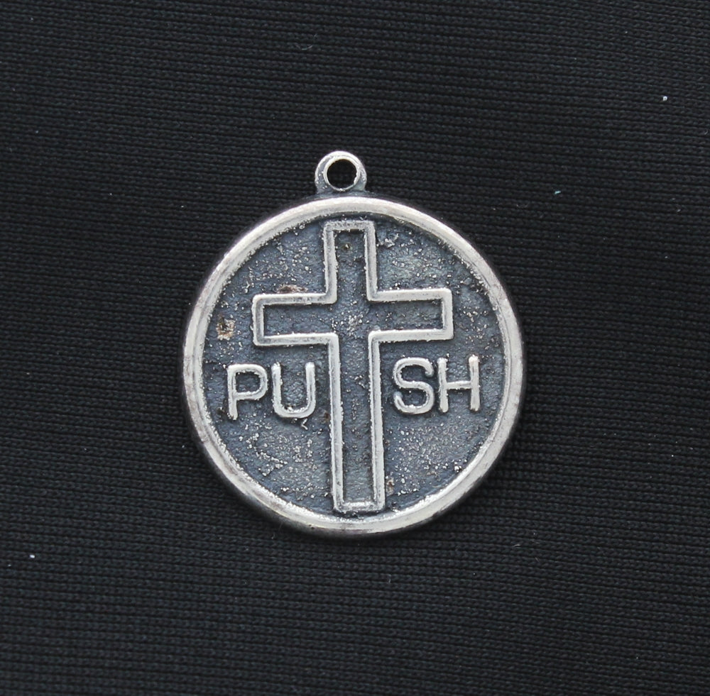 18mm PUSH (Pray Until Something Happens) Cross Charm, Classic Silver, Antique Gold, Antique Silver pack of 6