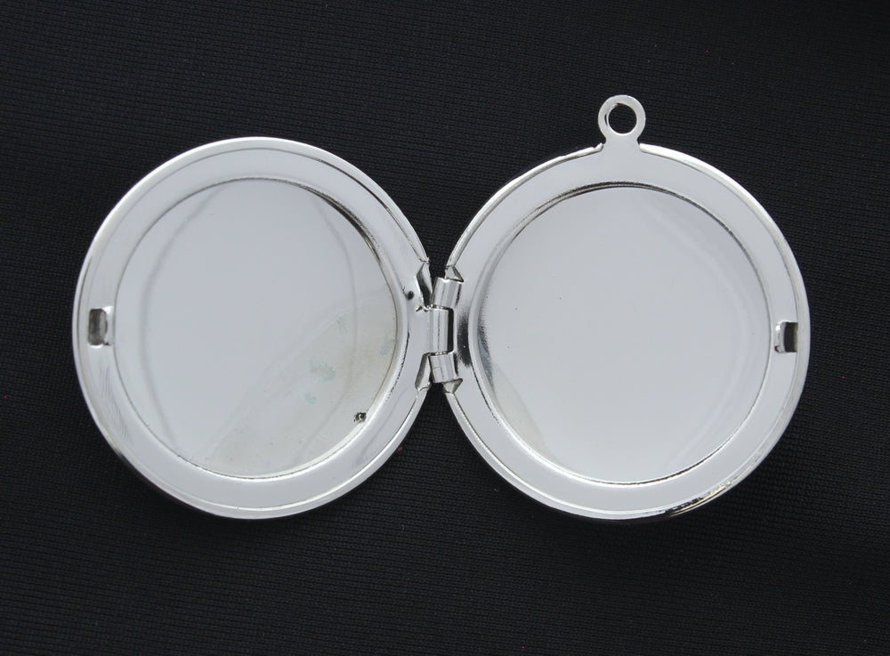 32mm Locket Pendants, Flat Round, Classic Silver, Gold Finish, Pack of 2