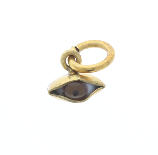 0.6mm Brown Eye Charm, Antique Gold, with ring, Each
