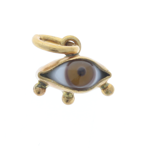11mm Antique Gold Brown Eye Charm, with ring, Each
