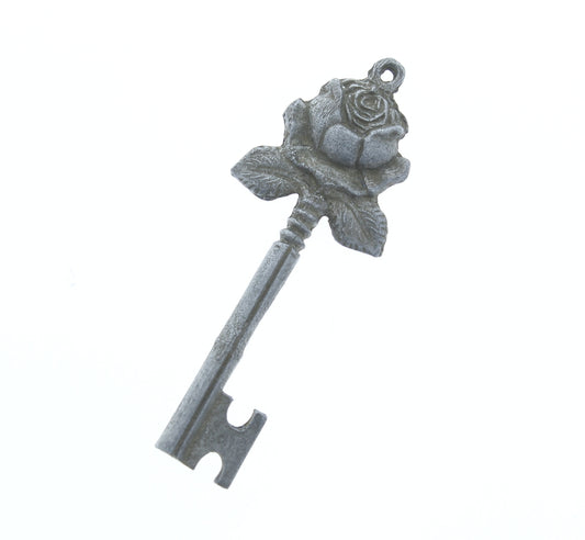 54mm Rose Key Charm, antique silver, exclusive design, pack of 2