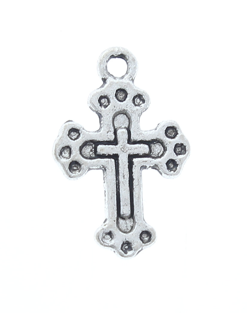 19mm Cross Charm, Classic Silver, with ring, Pack of 12