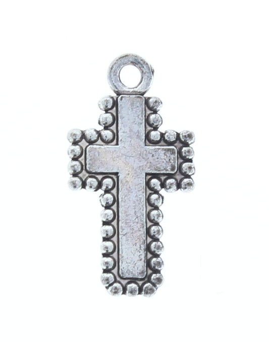 20mm Beaded Cross Charms in Antique Silver, Pack of 12