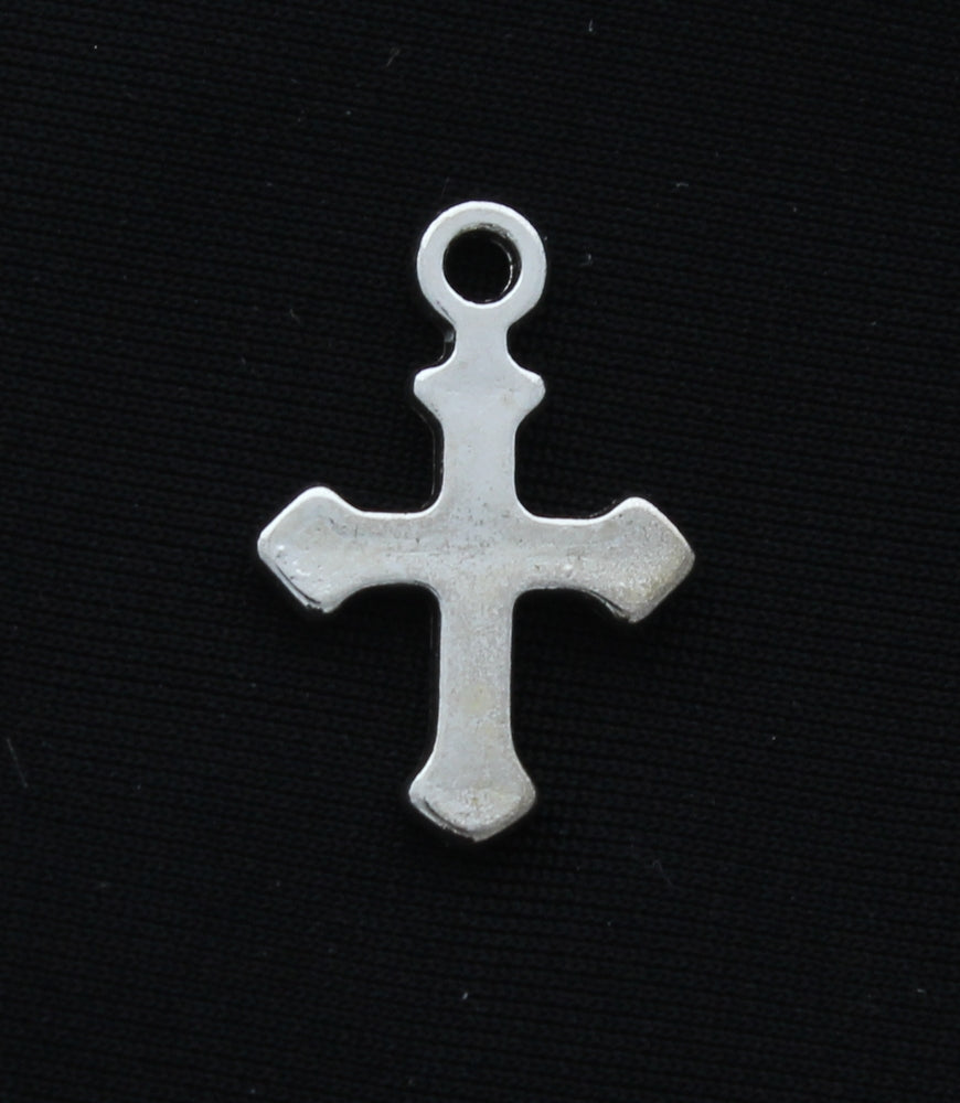 19mm Smooth Antique Silver Cross Charm, with ring, Pack of 12