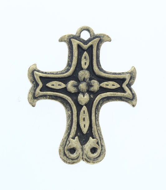 46mm x 36mm Floral Cross Pendant, Bronze Gold, Classic Silver, 2 EA