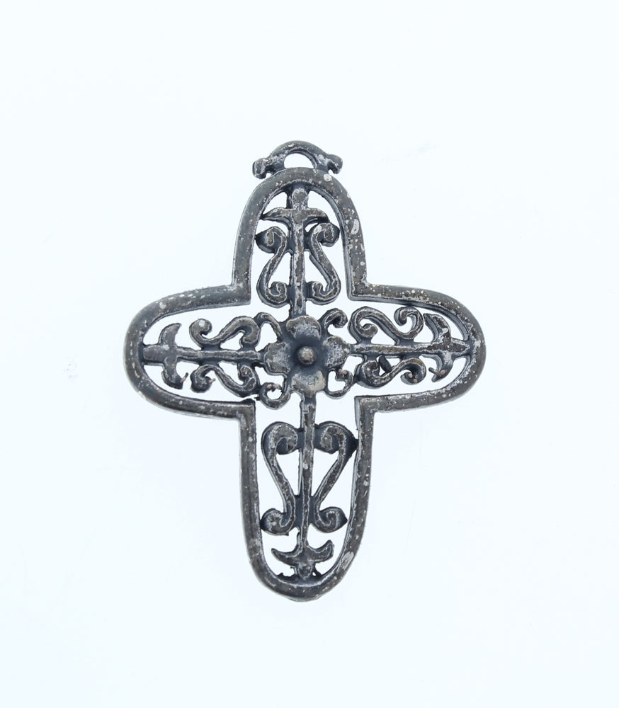 30mm x 40mm Filigree Flower Folk Cross Charm, Classic Silver, pack of 6