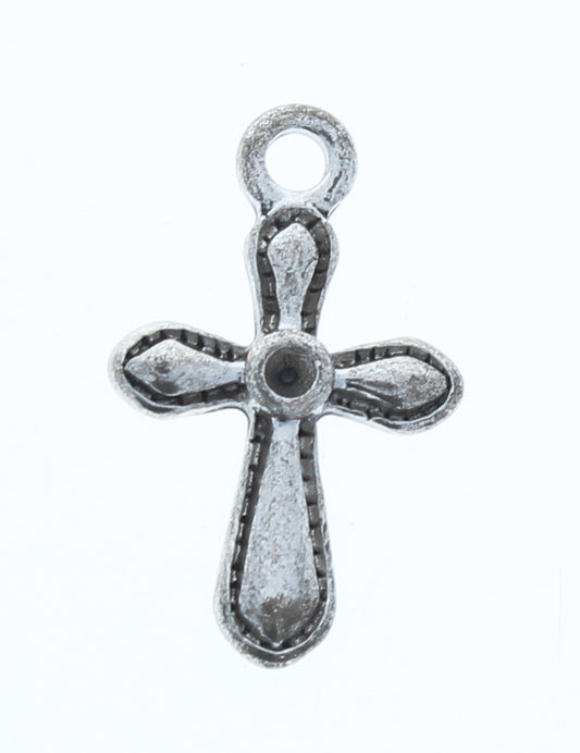 19.5mm New Mission Cross Charm, Classic Silver with ring, 12 each