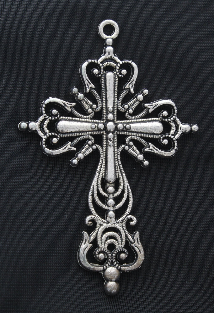 2 1/2 inch Filigree Cross Pendant Charm, Antique Silver, Gun Metal, pack of 12