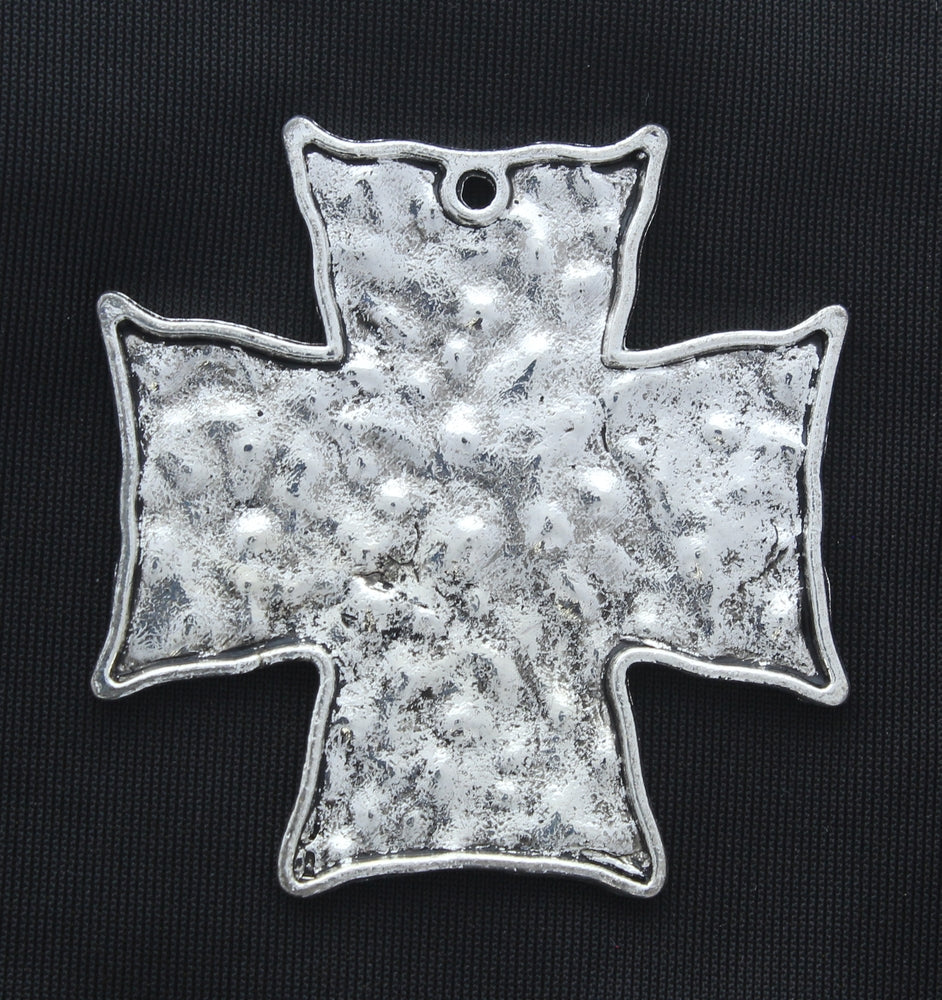 46mm Hammered Dimpled Cross Charm, Classic Silver, Pack of 6