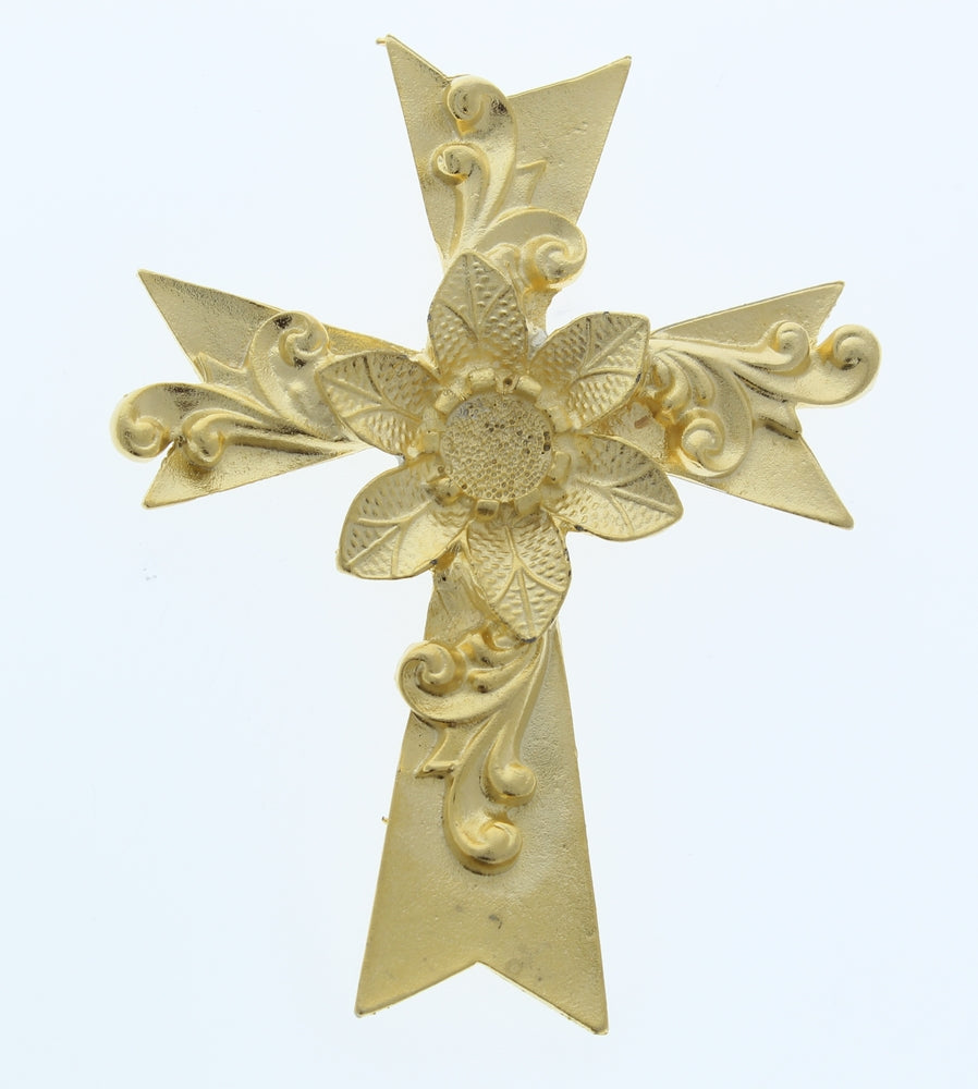74mm Ornate Cross pendant, 8.5mm bezel, Hamilton gold plate, each