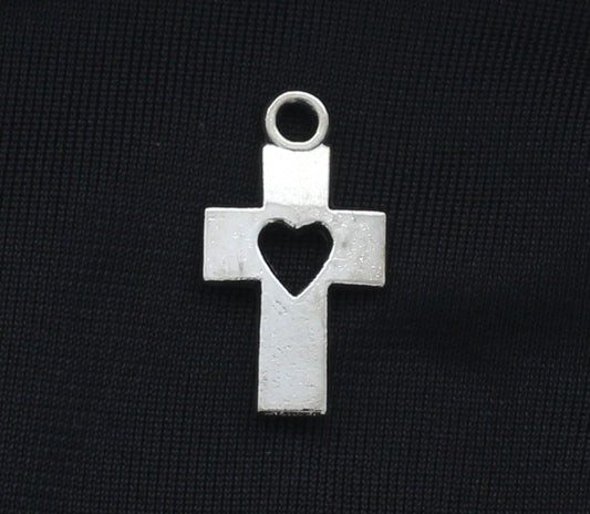 19mm Cross with Heart Charms, Classic Silver, 24 pack