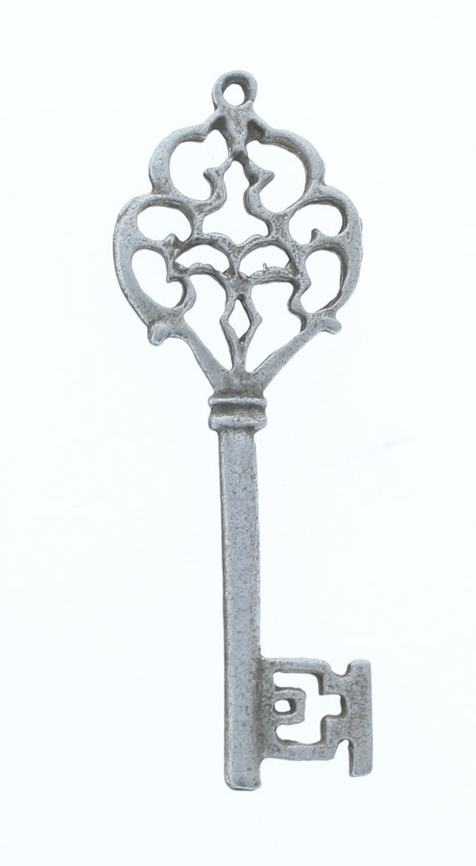 52mm Filigree Skeleton Key Charm, antique silver, pack of 2