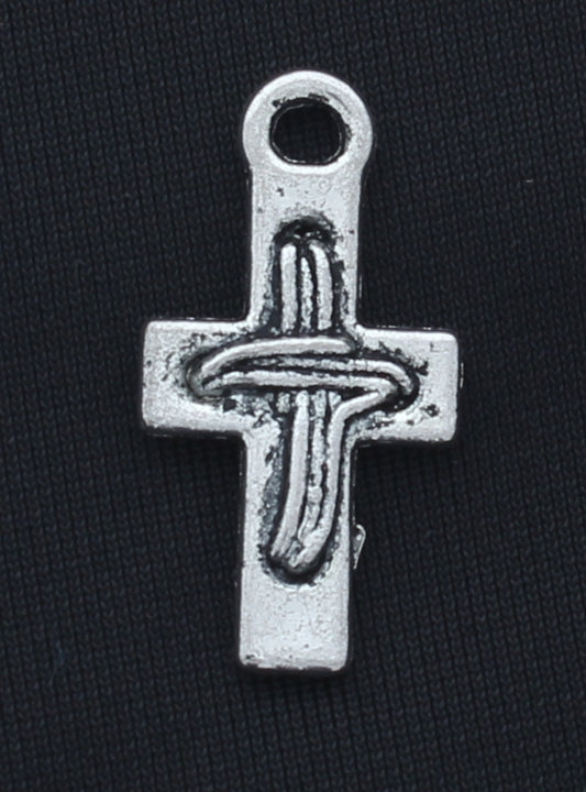 22.5 mm Leather Laced Cross Charm Pendant, Classic Silver, Pack of 12