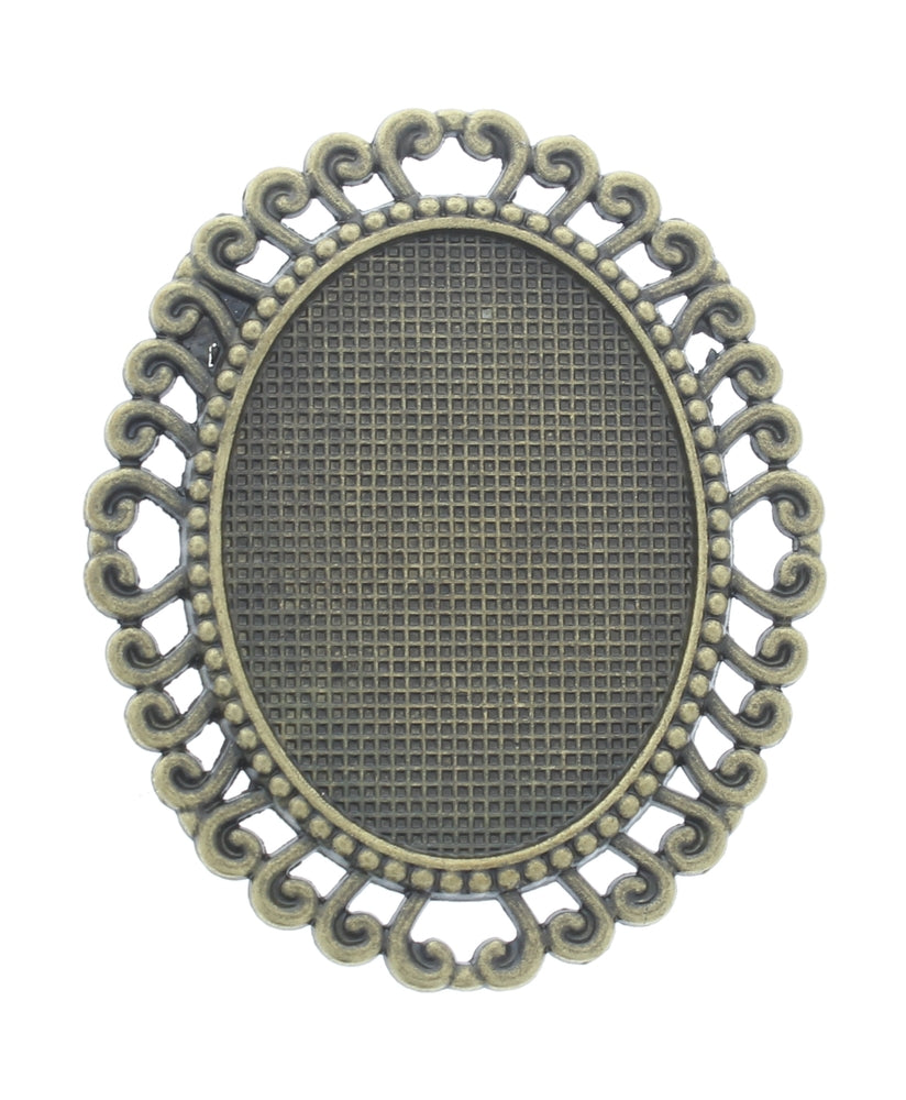 56mm x 45mm Oval Bezel Antique Gold Filigree Border, 2 each