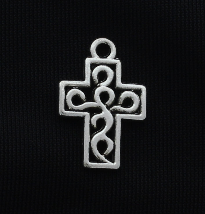 18mm Brighten Filigree Cross Charm, Antique Silver, Pack of 12