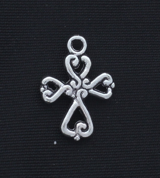 20mm Scrolled Cross Charms in Antique Silver, pkg/12