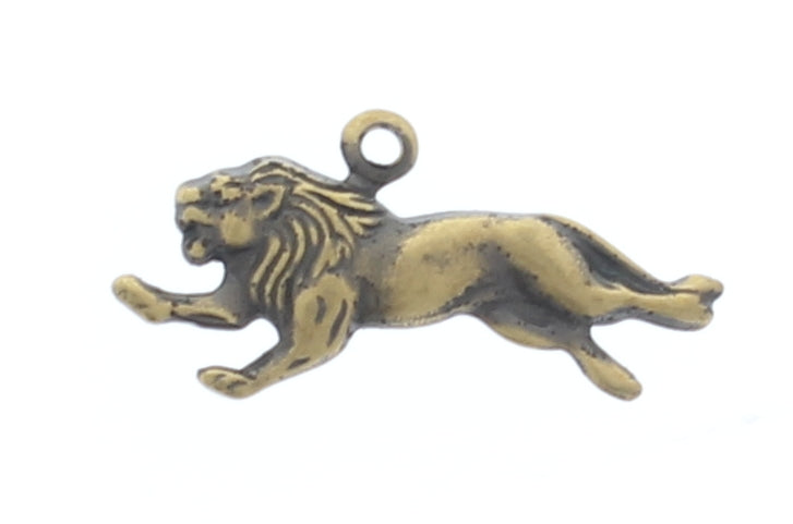 11mm Running Lion Charm, Antique Gold, pack of 6