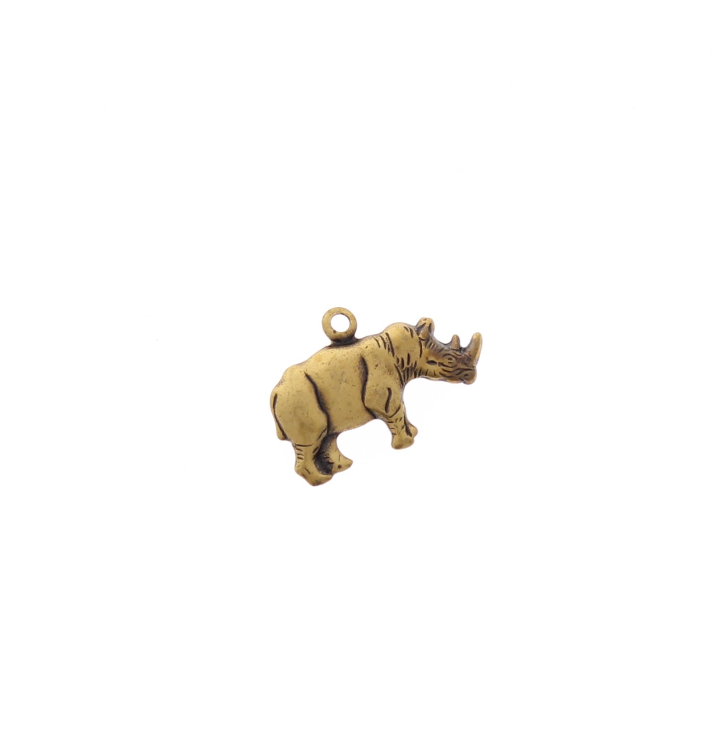 18mm Right Facing Rhino, Antique Gold, Classic Silver Charm, pk/6