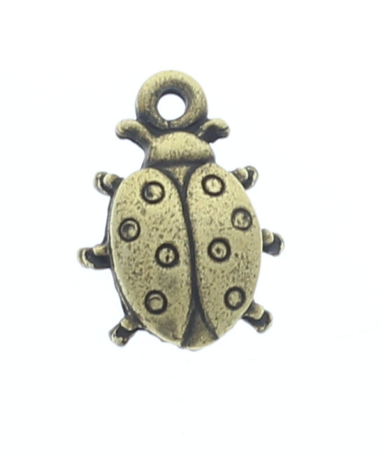 16x12mm Lady Bug Charm, Antique Gold, pk/2