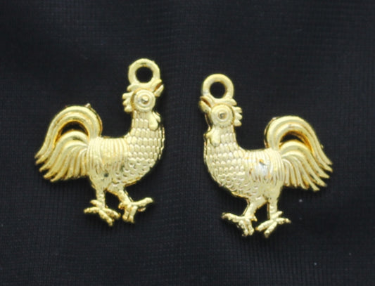 15mm Walking Chicken Rooster Charms, Detailed Feathers, 18K Gold plating, pack of 3