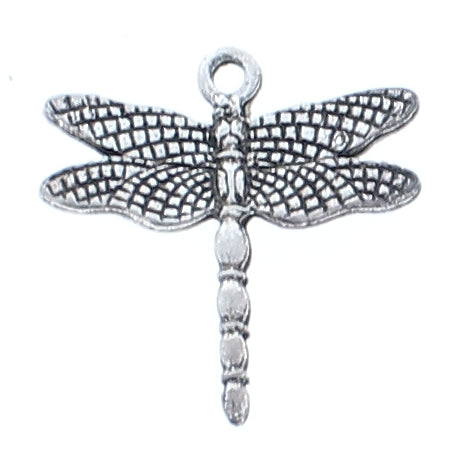 23mm Dragonfly charm in classic silver finish. Pack of 6.