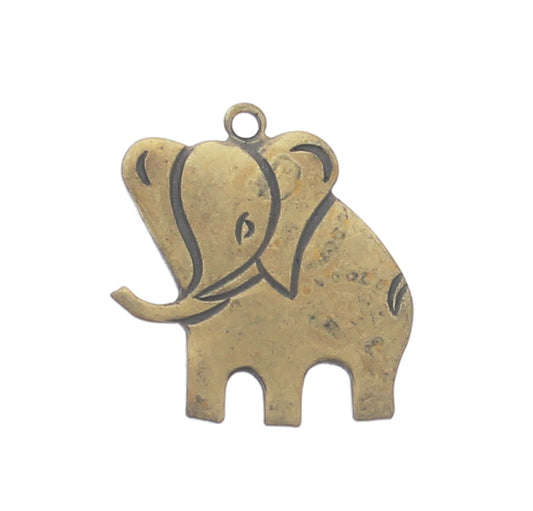 18mm Elephant Charm, Antique Gold, made in USA, pack of 6