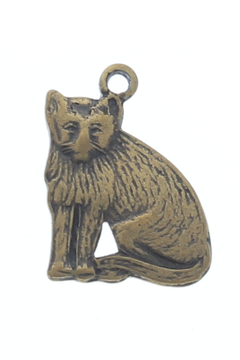 14mm Vintage Cat Kitten Charm, Antique Gold, pack of 6