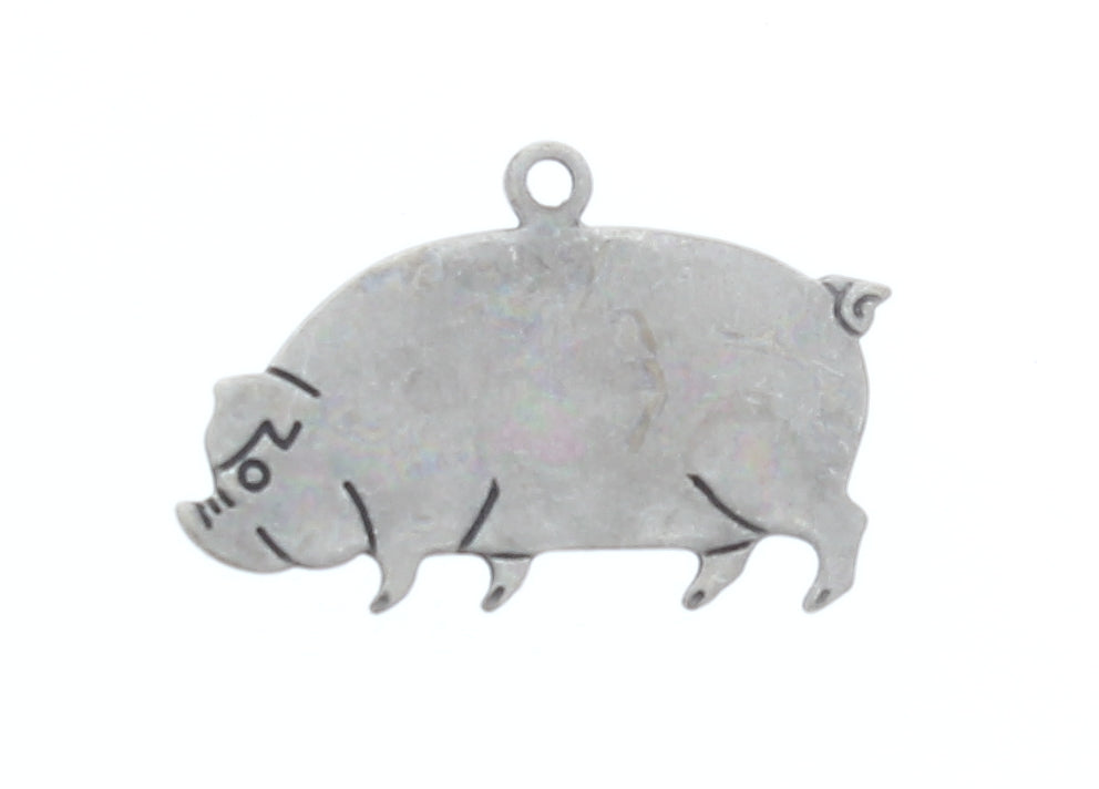 21mm Antique Gold, Classic Silver, Pig Charm, pack of 6