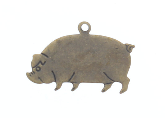 21mm Antique Gold, Classic Silver, Pig Charm, pack of 6