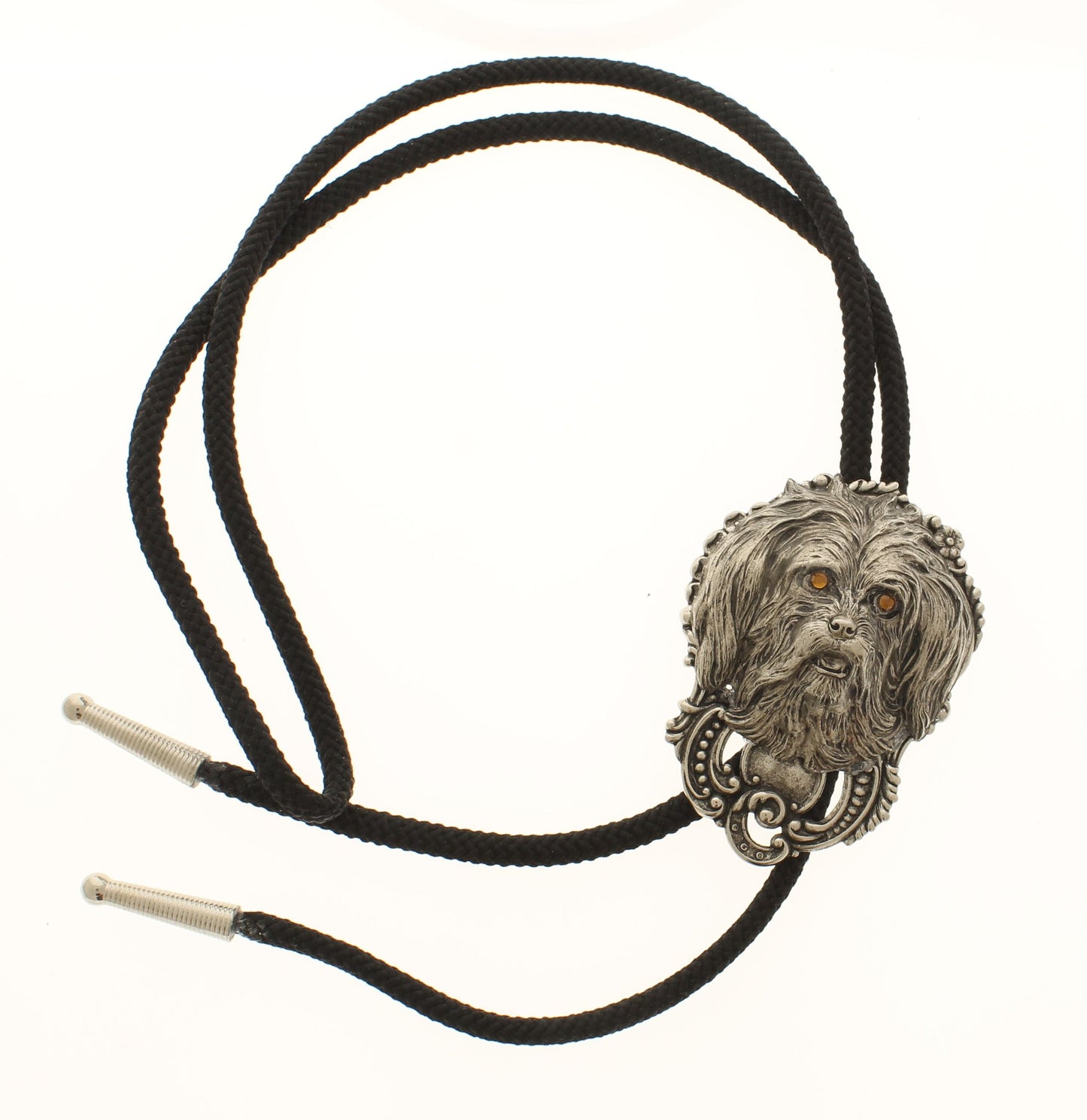 Amber Gaze Bolo Tie – Sculpted Dog Head with Ornate Detail, Made in USA, 50.9mm x 69.4mm