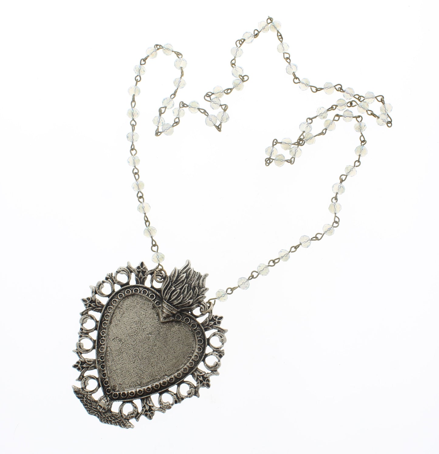 Whispers of the Heart – Beaded Necklace with Bare Silver Pendant, Made in USA, 84.4mm x 72.3mm