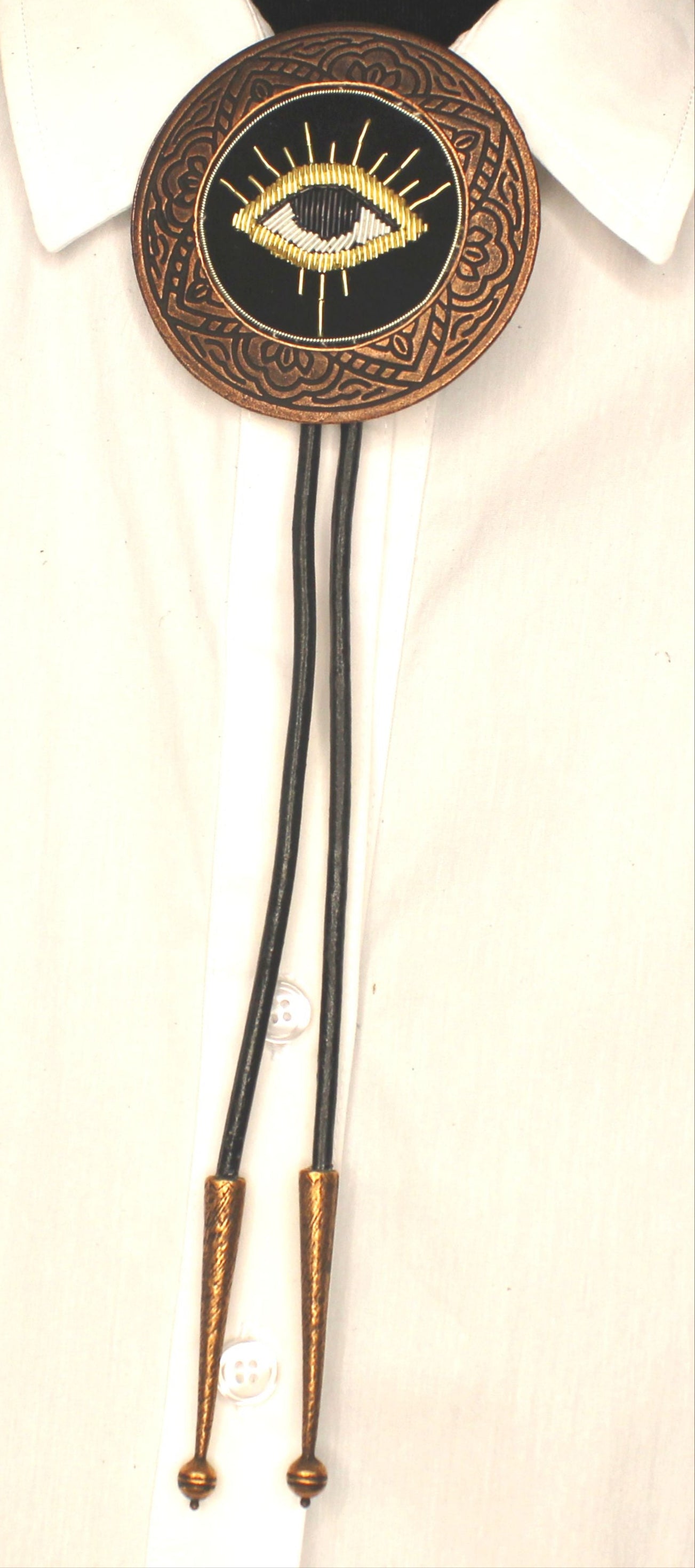 74mm Eye of the West Bolo Tie, 36" Black Leather Cord, made in USA, each