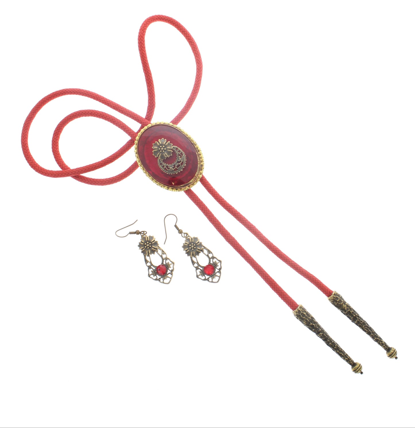 Crimson Bloom Bolo & Earring Set, made in USA, set of 3