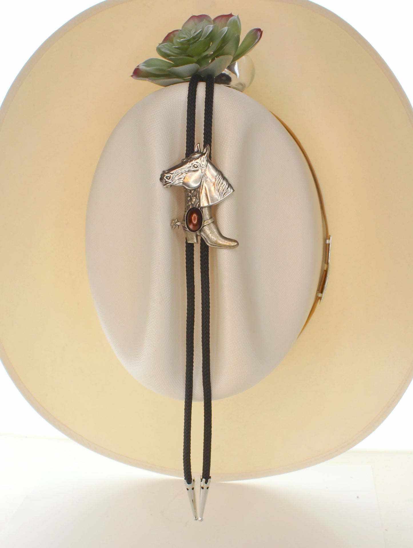 60mm x 45mm Horse & Cowboy Boot Bolo Tie, Turquoise, Black, Red or Brown Stone, made in USA, each